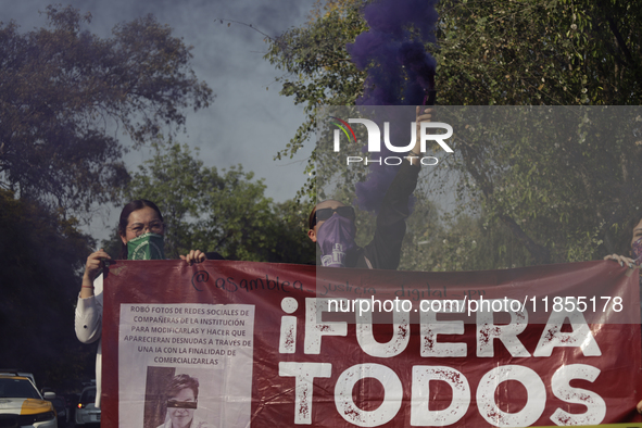 Victims of sexual and digital violence demonstrate outside the National Polytechnic Institute in Mexico City, Mexico, on December 10, 2024,...