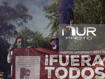 Victims of sexual and digital violence demonstrate outside the National Polytechnic Institute in Mexico City, Mexico, on December 10, 2024,...