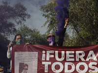 Victims of sexual and digital violence demonstrate outside the National Polytechnic Institute in Mexico City, Mexico, on December 10, 2024,...