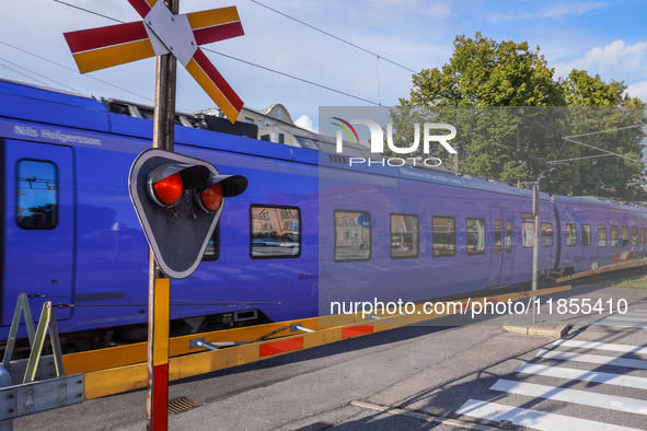 A Pagatagen local Skagen train is seen in Ystad, Sweden, on August 4, 2024. 