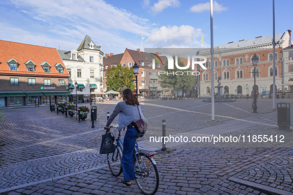 A general view of the old town is seen in Ystad, Sweden, on August 4, 2024. 