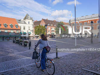 A general view of the old town is seen in Ystad, Sweden, on August 4, 2024. (