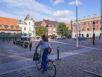 A general view of the old town is seen in Ystad, Sweden, on August 4, 2024. (