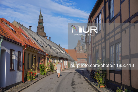 A general view of the old town is seen in Ystad, Sweden, on August 4, 2024. 