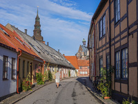 A general view of the old town is seen in Ystad, Sweden, on August 4, 2024. (