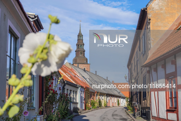 A general view of the old town is seen in Ystad, Sweden, on August 4, 2024. 