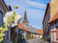 A general view of the old town is seen in Ystad, Sweden, on August 4, 2024. (