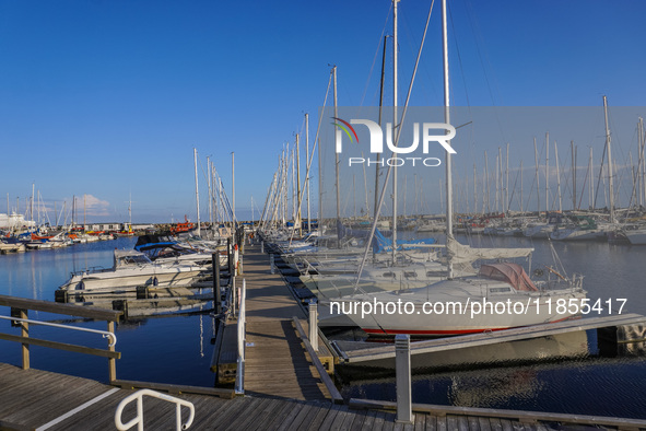 Yachts and boats are in the marina in Ystad, Sweden, on August 4, 2024. 