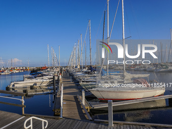 Yachts and boats are in the marina in Ystad, Sweden, on August 4, 2024. (