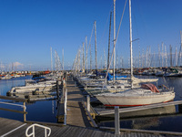 Yachts and boats are in the marina in Ystad, Sweden, on August 4, 2024. (