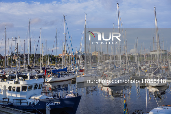 Yachts and boats are in the marina in Ystad, Sweden, on August 4, 2024. 