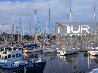 Yachts and boats are in the marina in Ystad, Sweden, on August 4, 2024. (