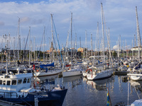 Yachts and boats are in the marina in Ystad, Sweden, on August 4, 2024. (