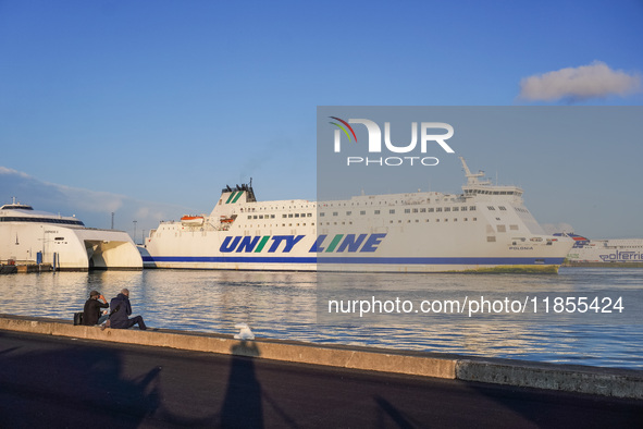 A Unity Line ferry is seen in Ystad, Sweden, on August 4, 2024. 