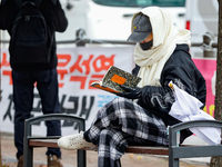 A participant in a rally calling for the impeachment of President Yoon Suk-yeol reads ''Human Acts (The Boy is Coming)'' by 2024 Nobel Prize...