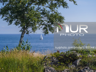 The rocky coast of the Baltic Sea is seen in Gudhjem, Bornholm Island, Denmark, on August 6, 2024 (