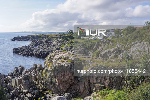 The rocky coast of the Baltic Sea is seen in Gudhjem, Bornholm Island, Denmark, on August 6, 2024 