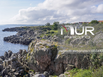 The rocky coast of the Baltic Sea is seen in Gudhjem, Bornholm Island, Denmark, on August 6, 2024 (