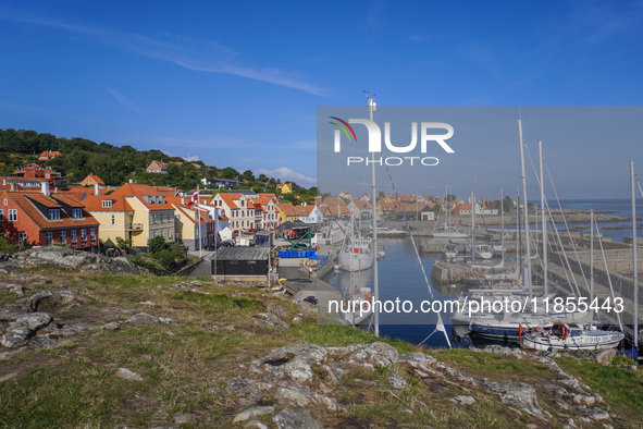 A general view of the old town and port is seen in Gudhjem, Bornholm Island, Denmark, on August 6, 2024. 