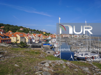 A general view of the old town and port is seen in Gudhjem, Bornholm Island, Denmark, on August 6, 2024. (