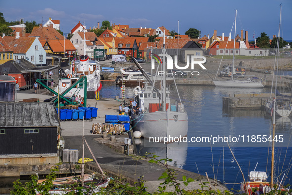 A general view of the old town and port is seen in Gudhjem, Bornholm Island, Denmark, on August 6, 2024. 