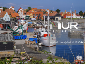 A general view of the old town and port is seen in Gudhjem, Bornholm Island, Denmark, on August 6, 2024. (