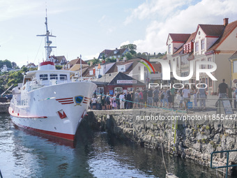 A general view of the old town and port is seen in Gudhjem, Bornholm Island, Denmark, on August 6, 2024. (