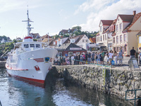 A general view of the old town and port is seen in Gudhjem, Bornholm Island, Denmark, on August 6, 2024. (