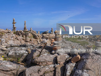 The rocky coast of the Baltic Sea is seen in Gudhjem, Bornholm Island, Denmark, on August 6, 2024 (