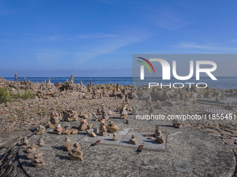 The rocky coast of the Baltic Sea is seen in Gudhjem, Bornholm Island, Denmark, on August 6, 2024 (