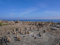 The rocky coast of the Baltic Sea is seen in Gudhjem, Bornholm Island, Denmark, on August 6, 2024 (