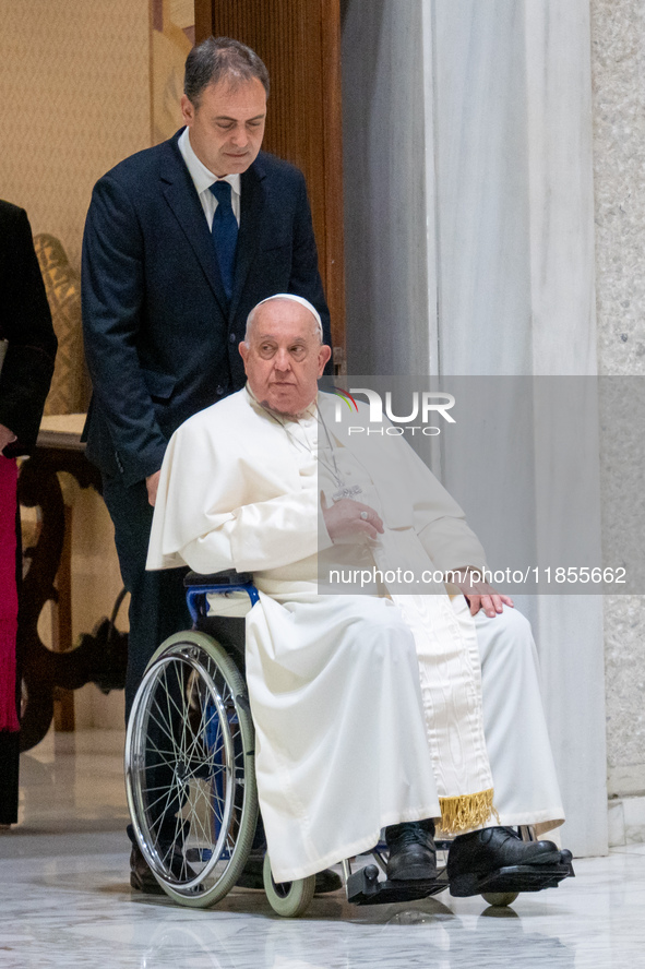 Pope Francis leads the weekly general audience at Paul-VI hall in The Vatican, on December 11, 2024. 