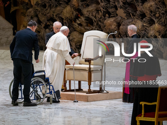 Pope Francis leads the weekly general audience at Paul-VI hall in The Vatican, on December 11, 2024. (