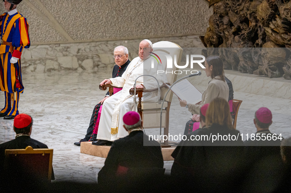 Pope Francis leads the weekly general audience at Paul-VI hall in The Vatican, on December 11, 2024. 