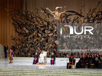 Pope Francis leads the weekly general audience at Paul-VI hall in The Vatican, on December 11, 2024. (