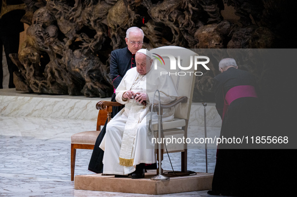 Pope Francis leads the weekly general audience at Paul-VI hall in The Vatican, on December 11, 2024. 