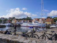 A general view of the old town and port is seen in Gudhjem, Bornholm Island, Denmark, on August 6, 2024 (