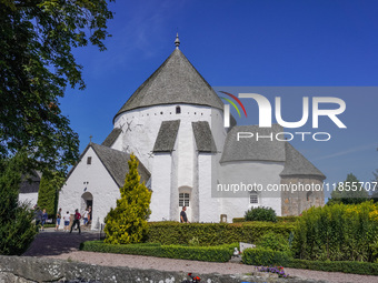 A 12th-century round church is in the village of Nylars near Ronne in the south of the Danish island of Bornholm, Denmark, on August 6, 2024...