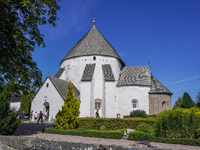 A 12th-century round church is in the village of Nylars near Ronne in the south of the Danish island of Bornholm, Denmark, on August 6, 2024...