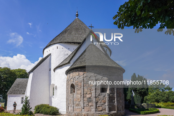 A 12th-century round church is in the village of Nylars near Ronne in the south of the Danish island of Bornholm, Denmark, on August 6, 2024...