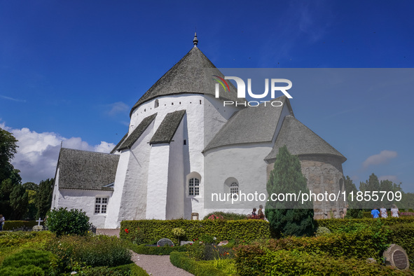 A 12th-century round church is in the village of Nylars near Ronne in the south of the Danish island of Bornholm, Denmark, on August 6, 2024...