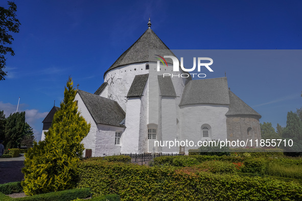 A 12th-century round church is in the village of Nylars near Ronne in the south of the Danish island of Bornholm, Denmark, on August 6, 2024...