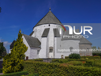 A 12th-century round church is in the village of Nylars near Ronne in the south of the Danish island of Bornholm, Denmark, on August 6, 2024...