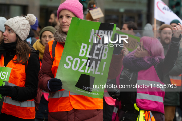 Thousands of public sector workers from several non-public organizations, German labor unions, and care day workers march for better pay and...