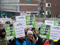 Thousands of public sector workers from several non-public organizations, German labor unions, and care day workers march for better pay and...