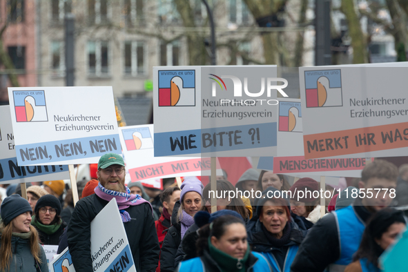 Thousands of public sector workers from several non-public organizations, German labor unions, and care day workers march for better pay and...