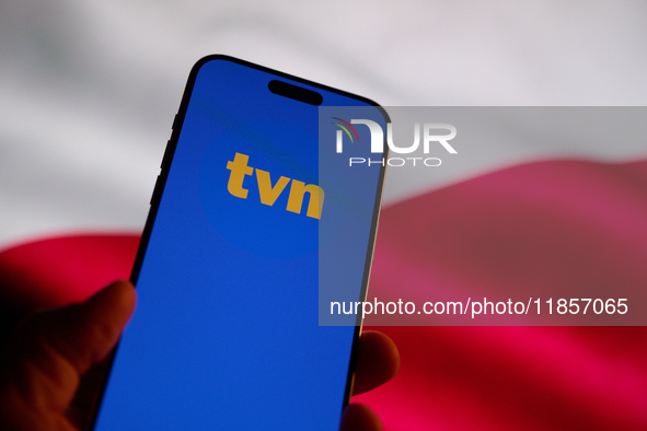 The logo of Poland's largest commerical broadcaster TVN is seen in this illustration photo taken in Warsaw, Poland on 11 December, 2024. PM...