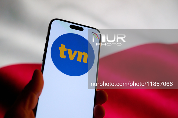 The logo of Poland's largest commerical broadcaster TVN is seen in this illustration photo taken in Warsaw, Poland on 11 December, 2024. PM...