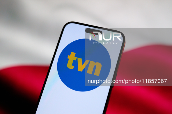 The logo of Poland's largest commerical broadcaster TVN is seen in this illustration photo taken in Warsaw, Poland on 11 December, 2024. PM...