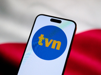 The logo of Poland's largest commerical broadcaster TVN is seen in this illustration photo taken in Warsaw, Poland on 11 December, 2024. PM...